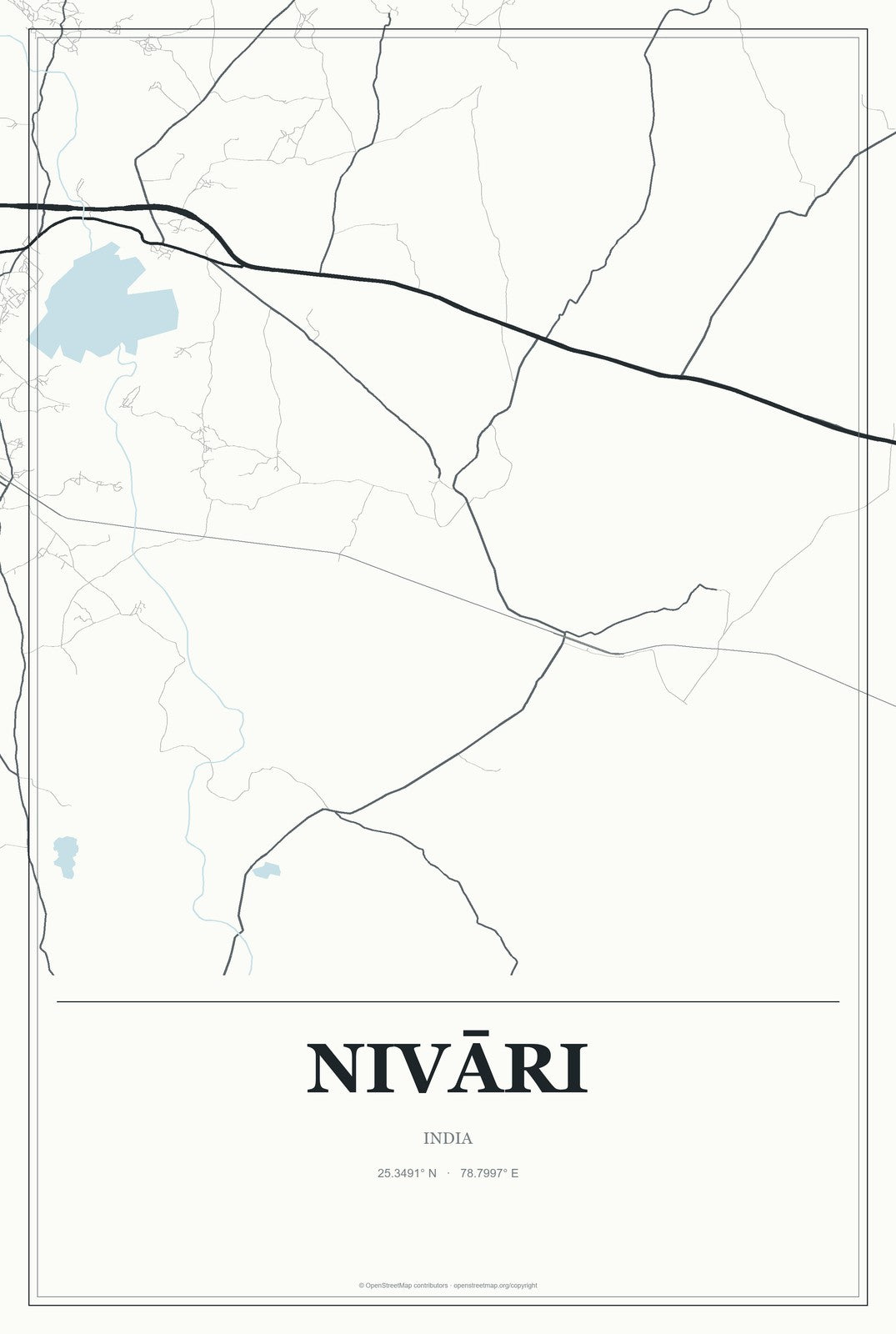 Nivāri, India City Map Aluminum Sign in Gallery Air style