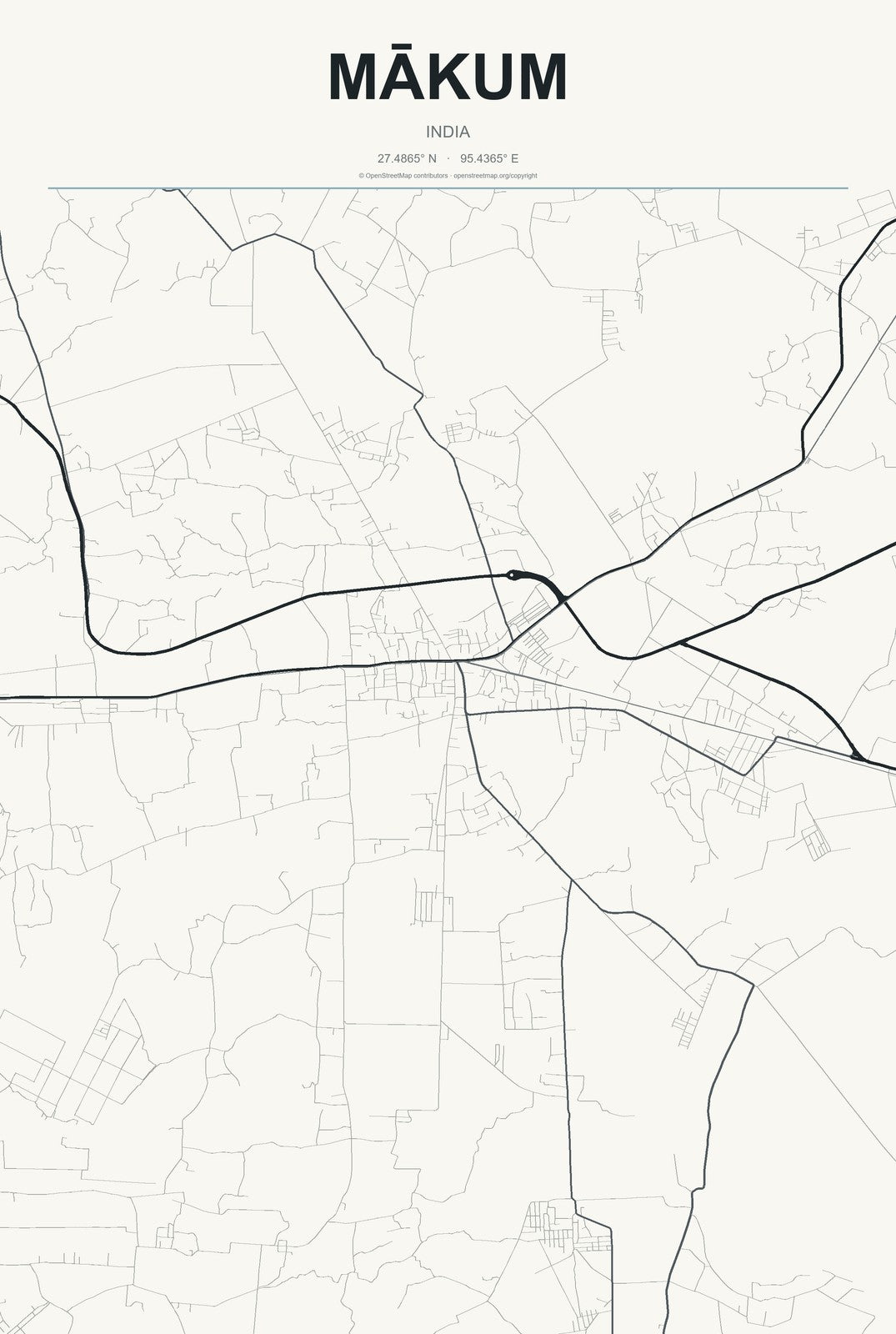 Mākum, India City Map Aluminum Sign in Headline Atlas style
