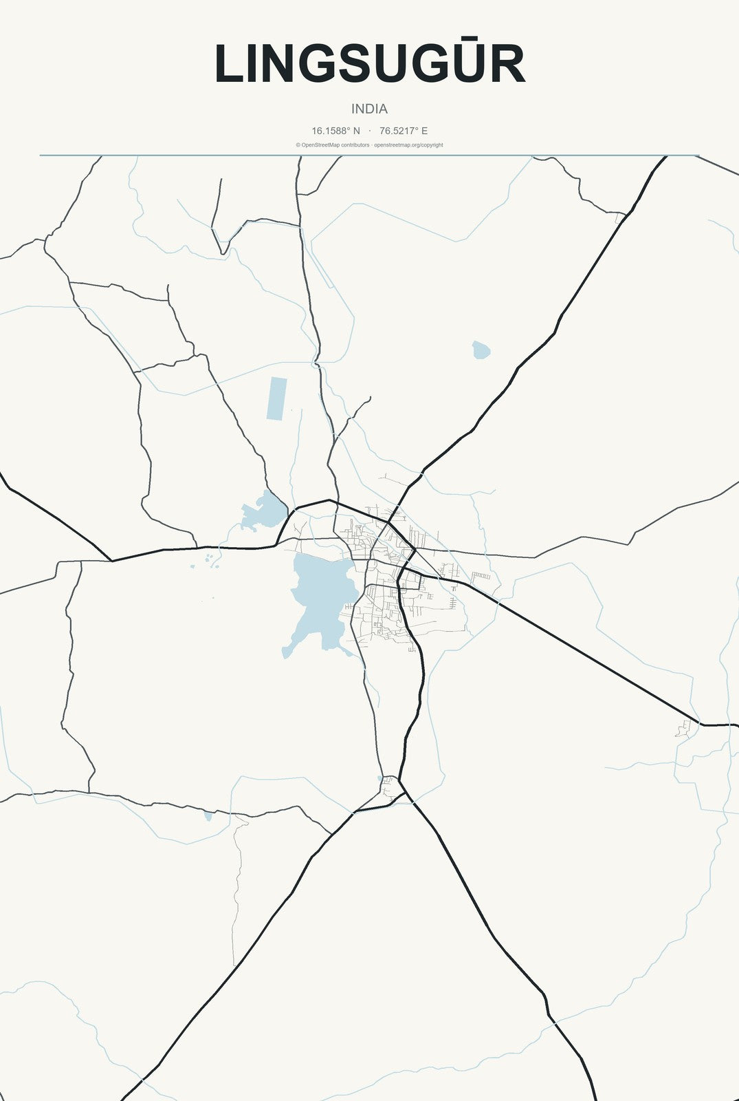 Lingsugūr, India City Map Aluminum Sign in Headline Atlas style