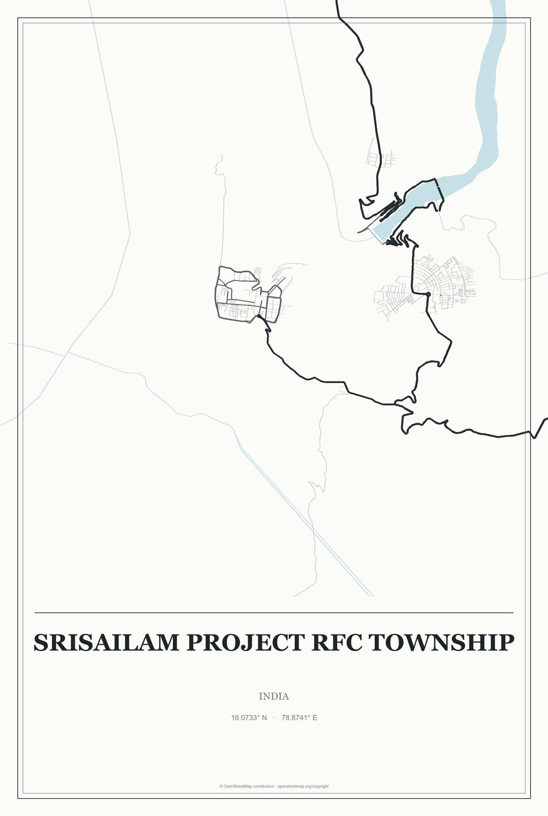Srisailam Project RFC Township, India City Map Aluminum Sign in Gallery Air style