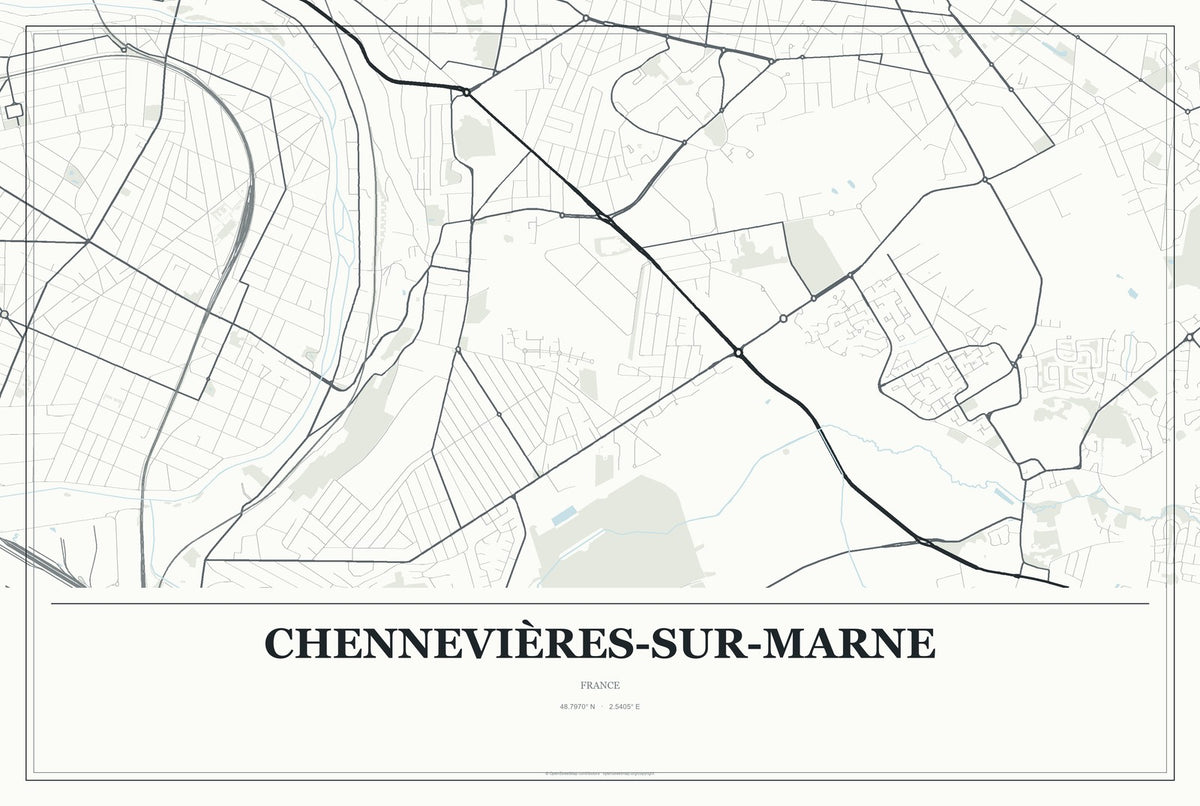 Chennevières-sur-Marne, France City Map Aluminum Sign in Gallery Air style