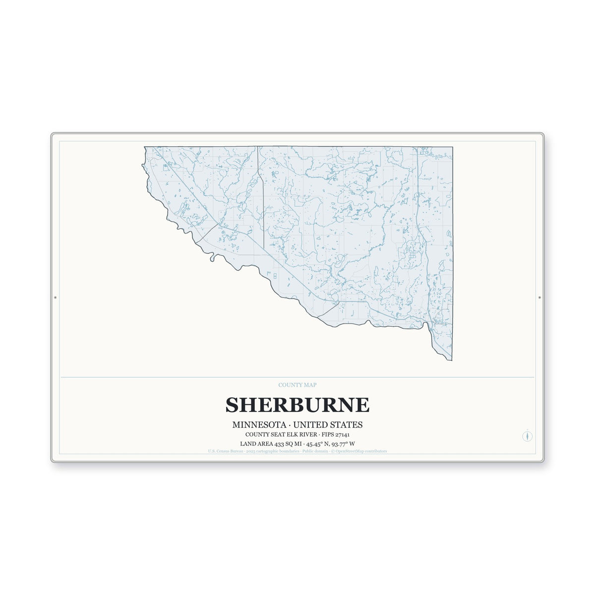 Sherburne County, Minnesota Map Aluminum Sign in Gallery Air style
