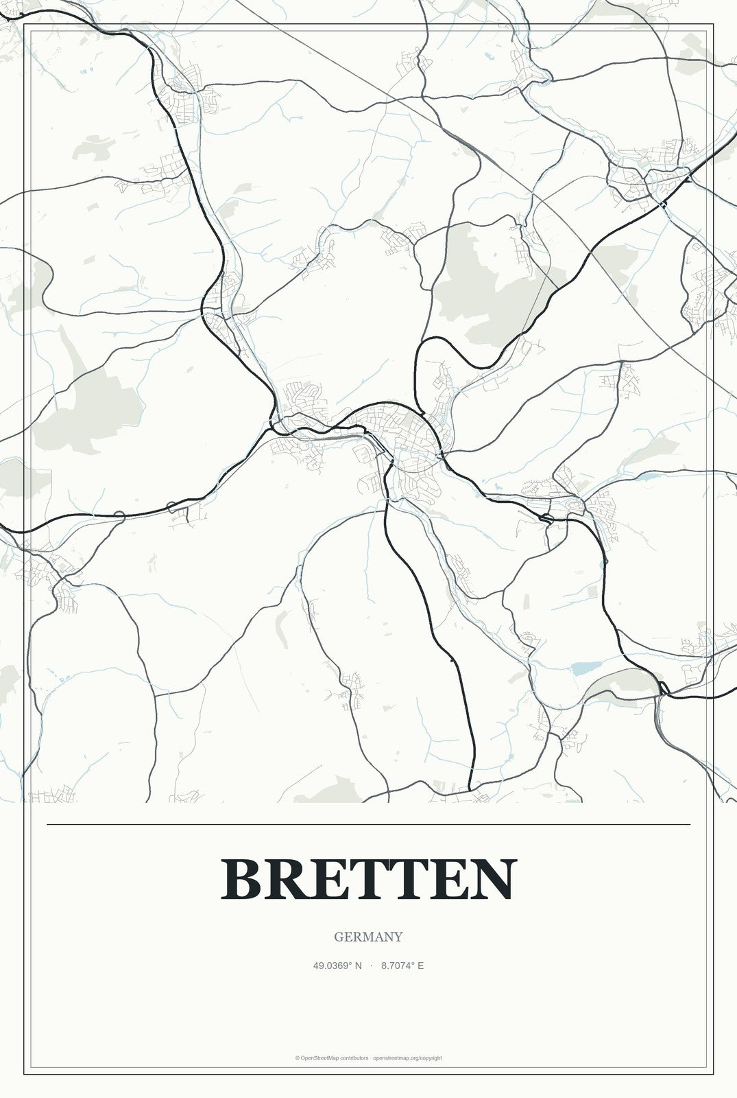Bretten, Germany City Map Aluminum Sign in Gallery Air style