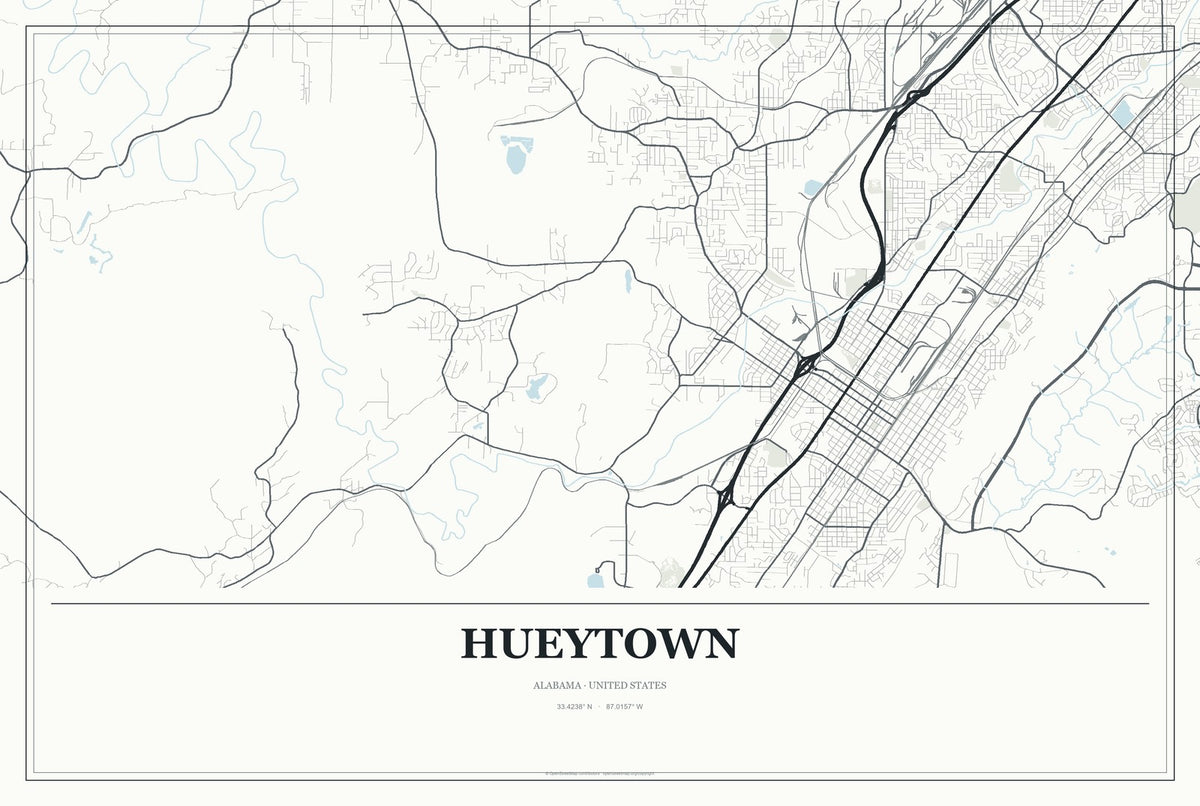 Hueytown, Alabama City Map Aluminum Sign in Gallery Air style