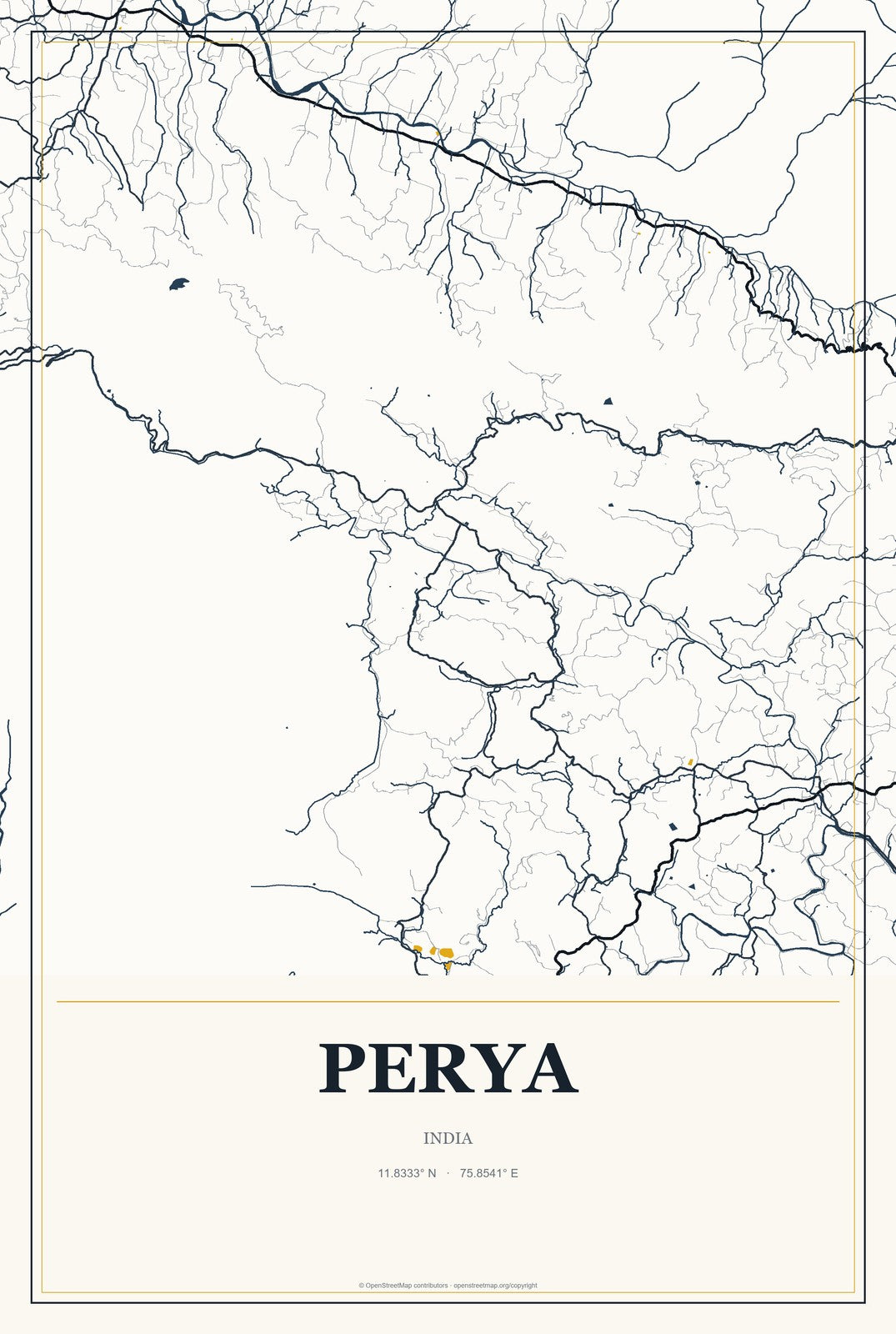 Perya, India City Map Aluminum Sign in Citrine Modern style
