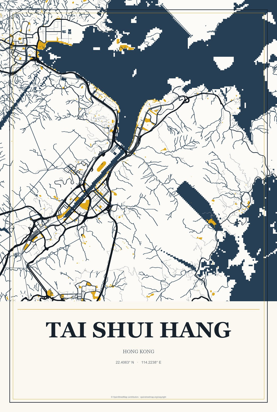 Tai Shui Hang, Hong Kong City Map Aluminum Sign in Citrine Modern style