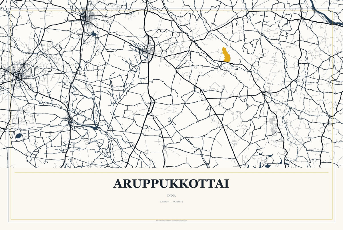 Aruppukkottai, India City Map Aluminum Sign in Citrine Modern style