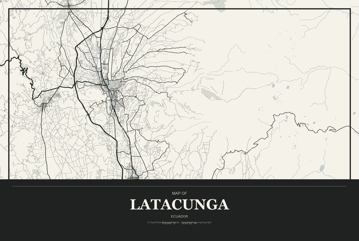 Latacunga, Ecuador City Map Aluminum Sign in Museum Plaque style