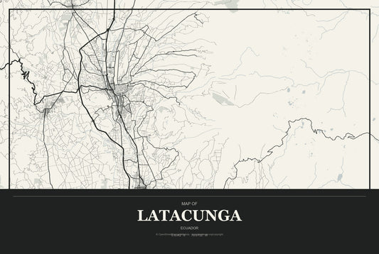 Latacunga, Ecuador City Map Aluminum Sign in Museum Plaque style