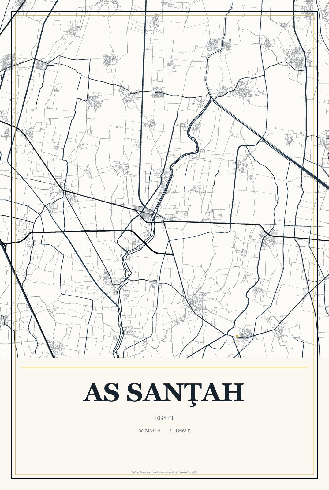 As Sanţah, Egypt City Map Aluminum Sign in Citrine Modern style