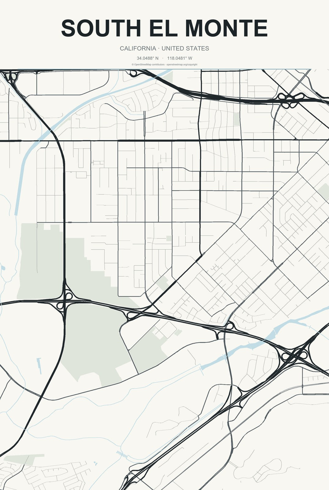 South El Monte, California City Map Aluminum Sign in Headline Atlas style