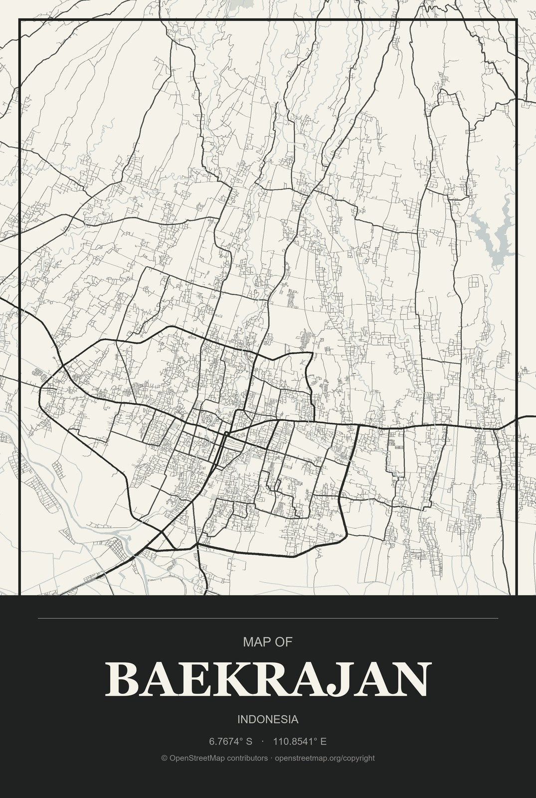Baekrajan, Indonesia City Map Aluminum Sign in Museum Plaque style