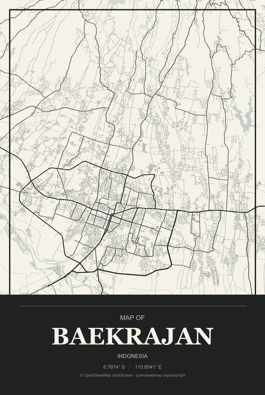 Baekrajan, Indonesia City Map Aluminum Sign in Museum Plaque style