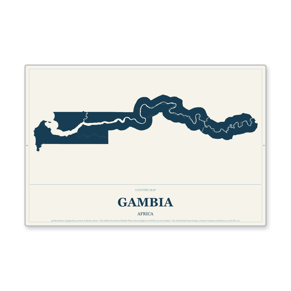 Gambia Country Map Aluminum Sign in Coastal Cutout style