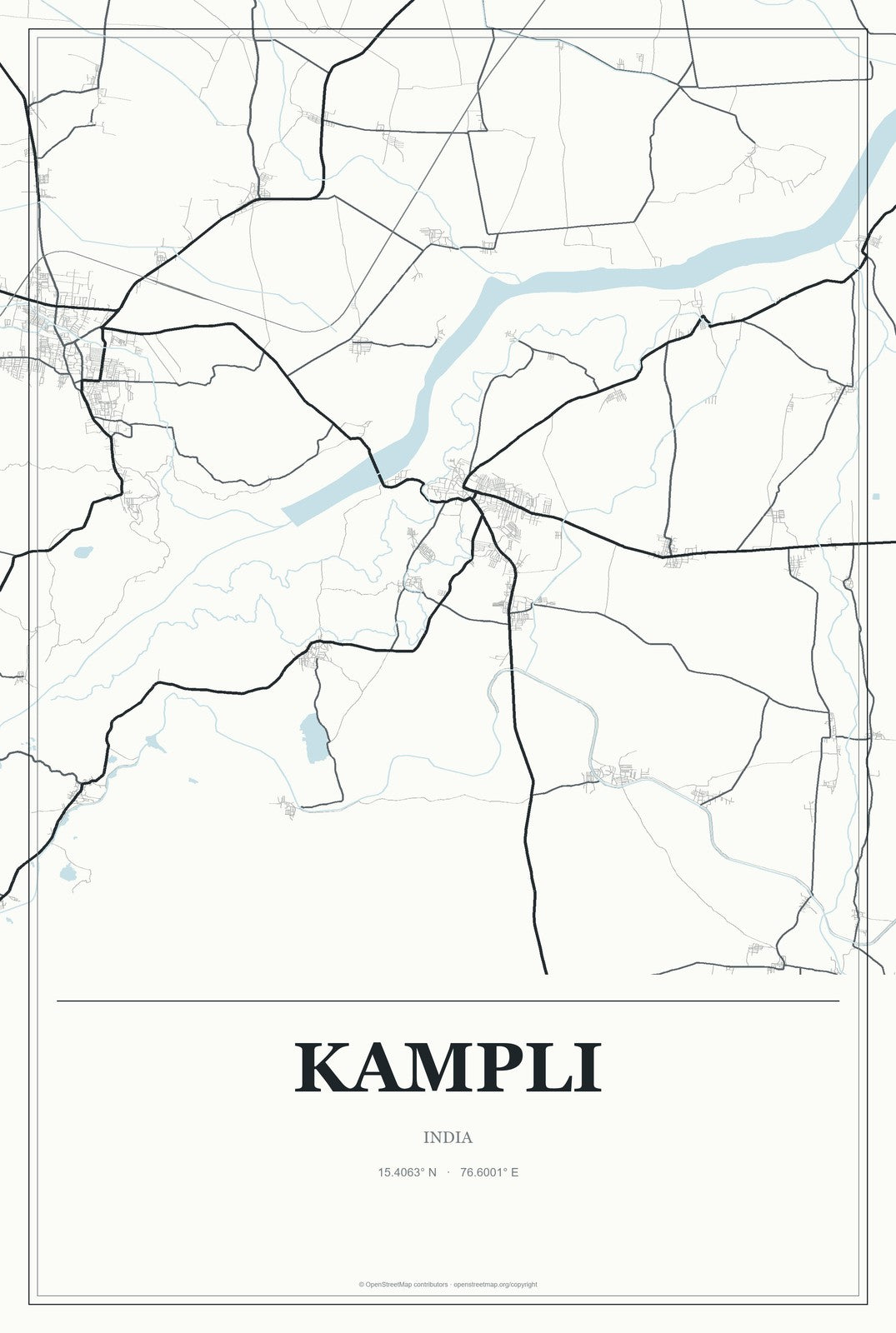 Kampli, India City Map Aluminum Sign in Gallery Air style