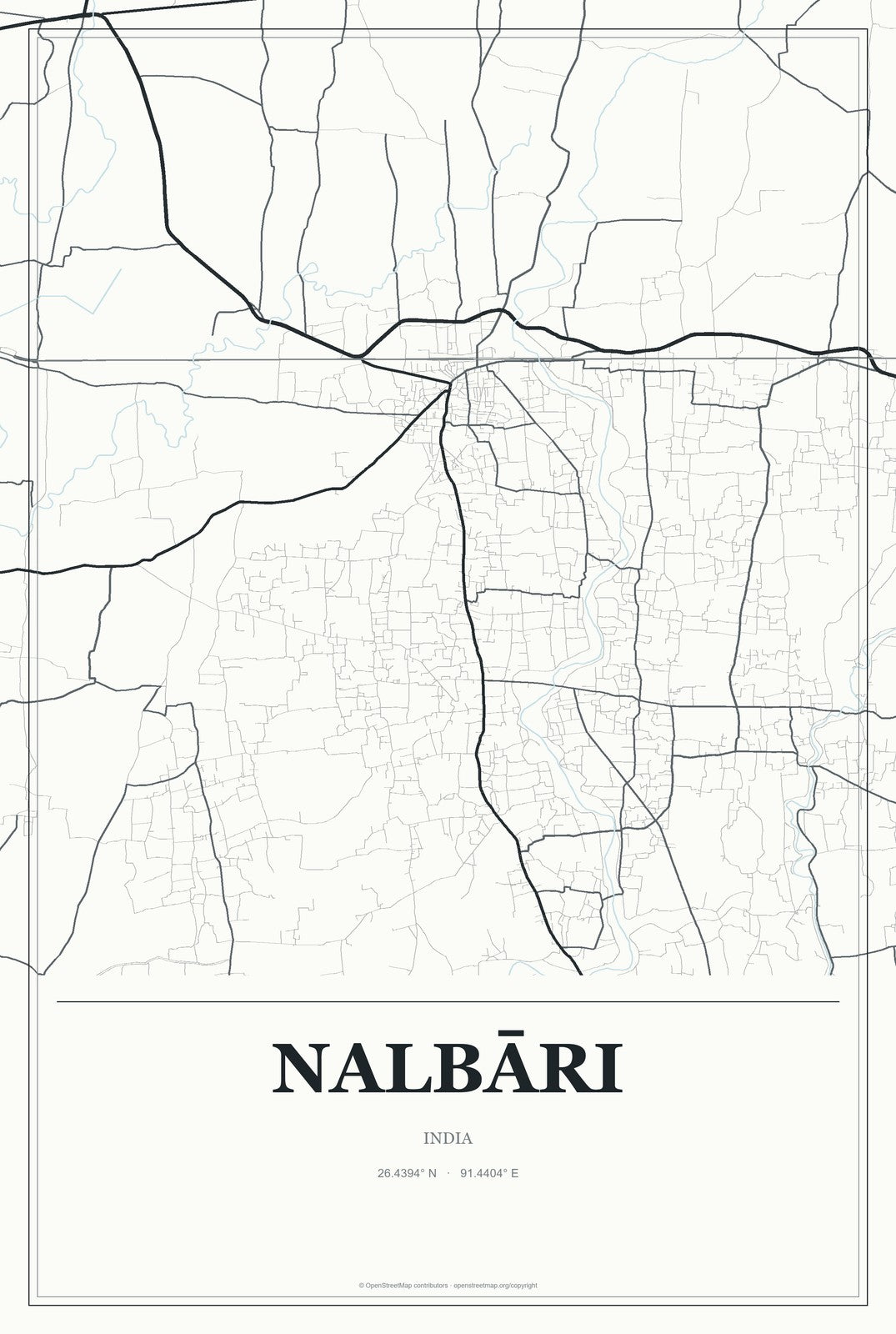 Nalbāri, India City Map Aluminum Sign in Gallery Air style