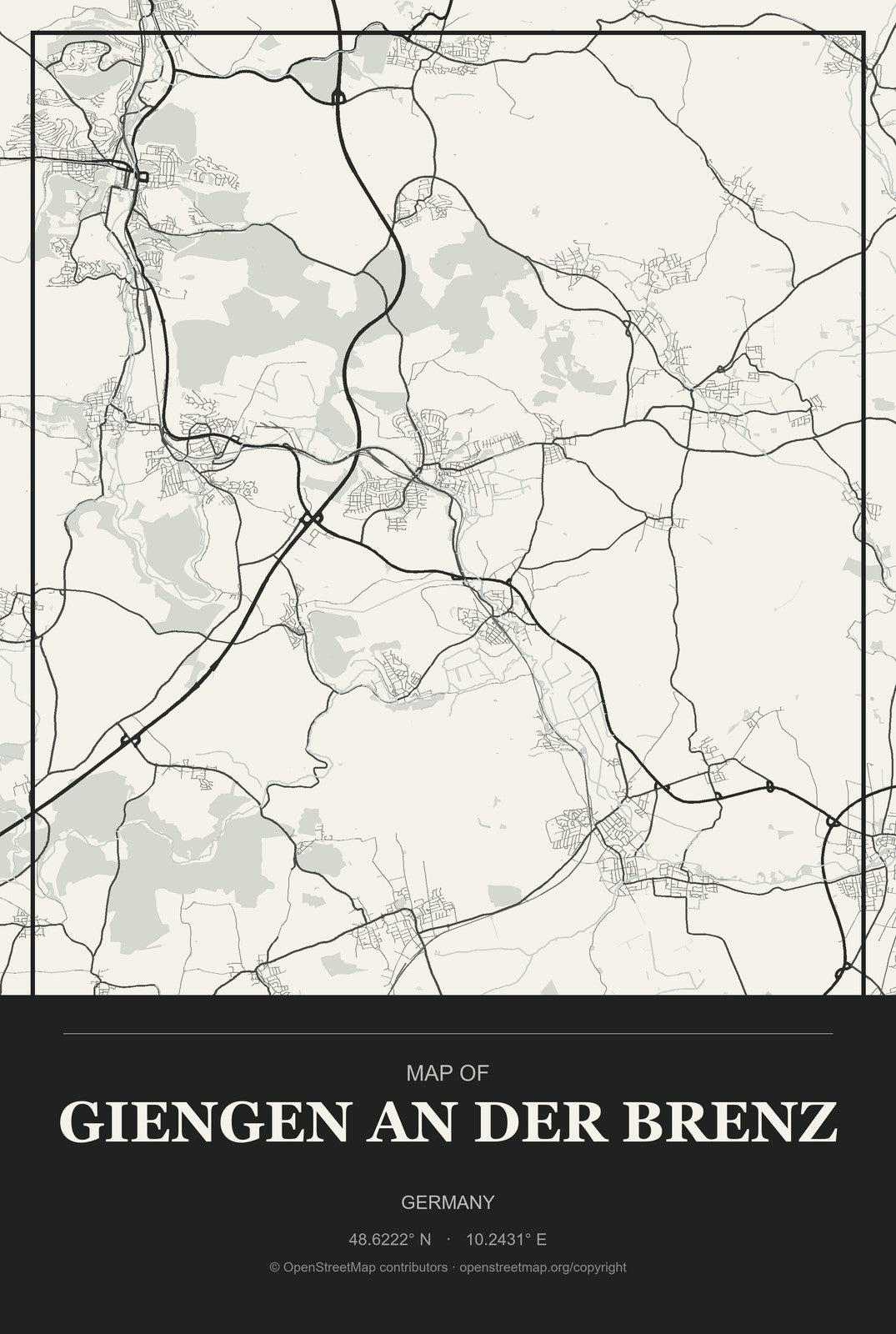 Giengen an der Brenz, Germany City Map Aluminum Sign in Museum Plaque style