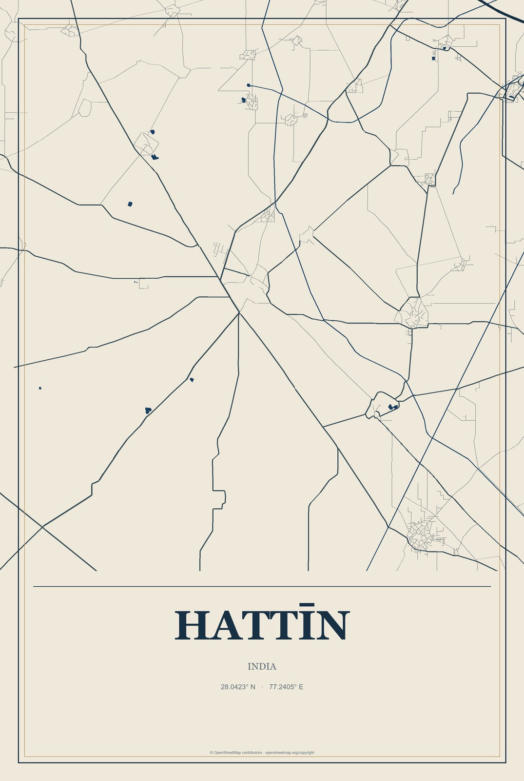 Hattīn, India City Map Aluminum Sign in Coastal Cutout style