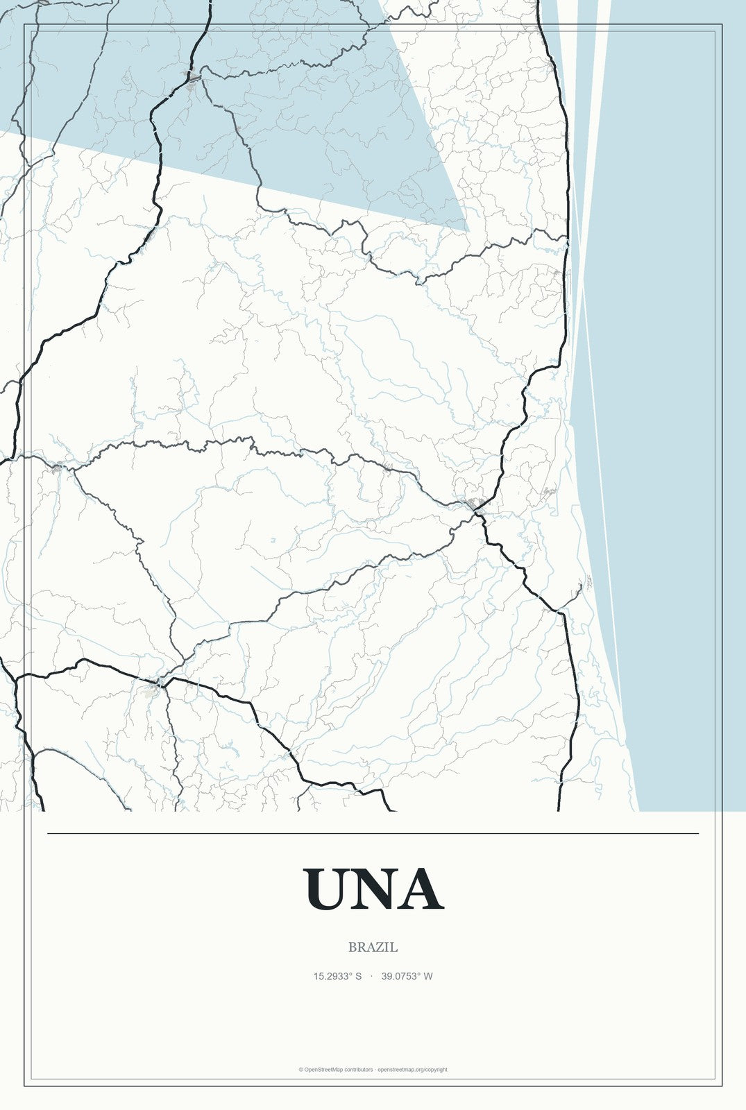 Una, Brazil City Map Aluminum Sign in Gallery Air style