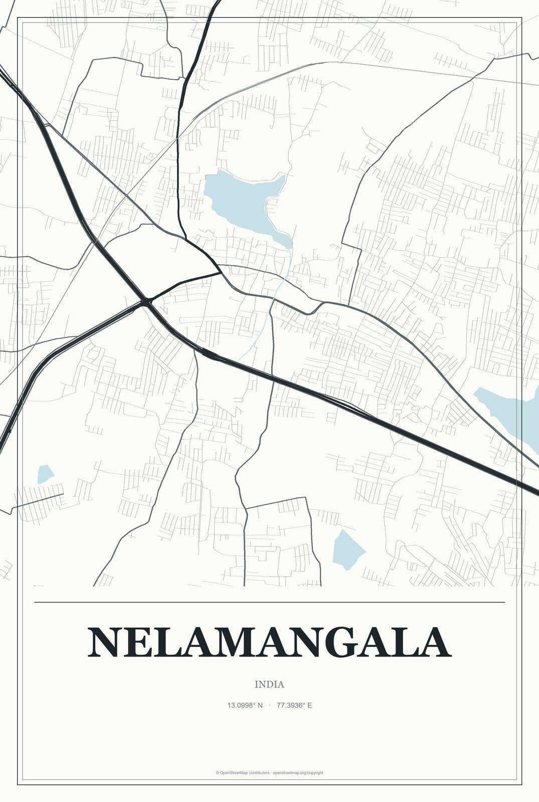 Nelamangala, India City Map Aluminum Sign in Gallery Air style