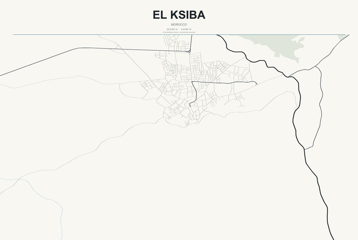 El Ksiba, Morocco City Map Aluminum Sign in Headline Atlas style