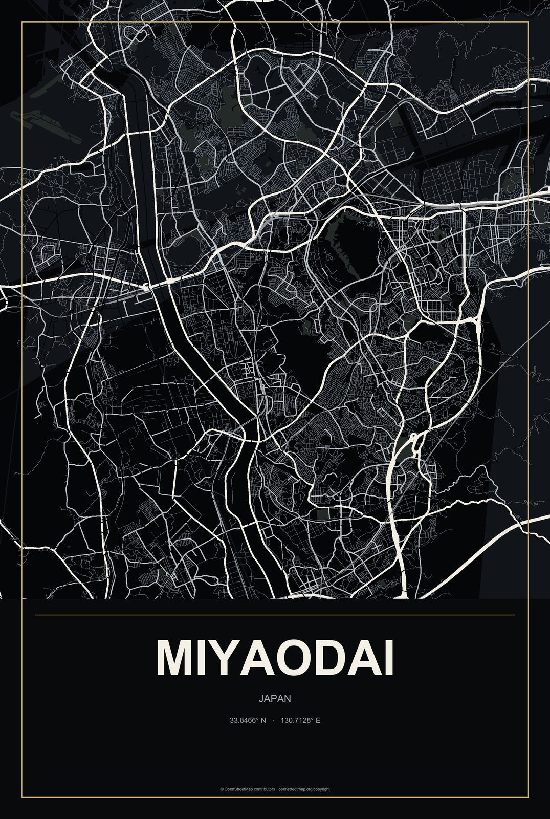 Miyaodai, Japan City Map Aluminum Sign in Metropolitan Noir style