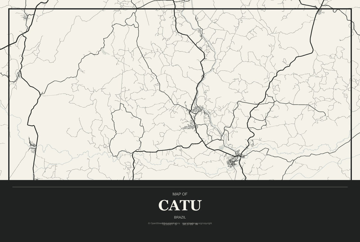 Catu, Brazil City Map Aluminum Sign in Museum Plaque style