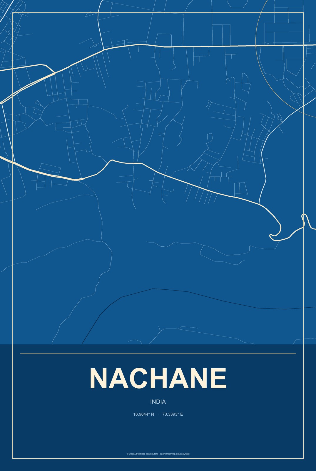 Nachane, India City Map Aluminum Sign in Harbor Cobalt style