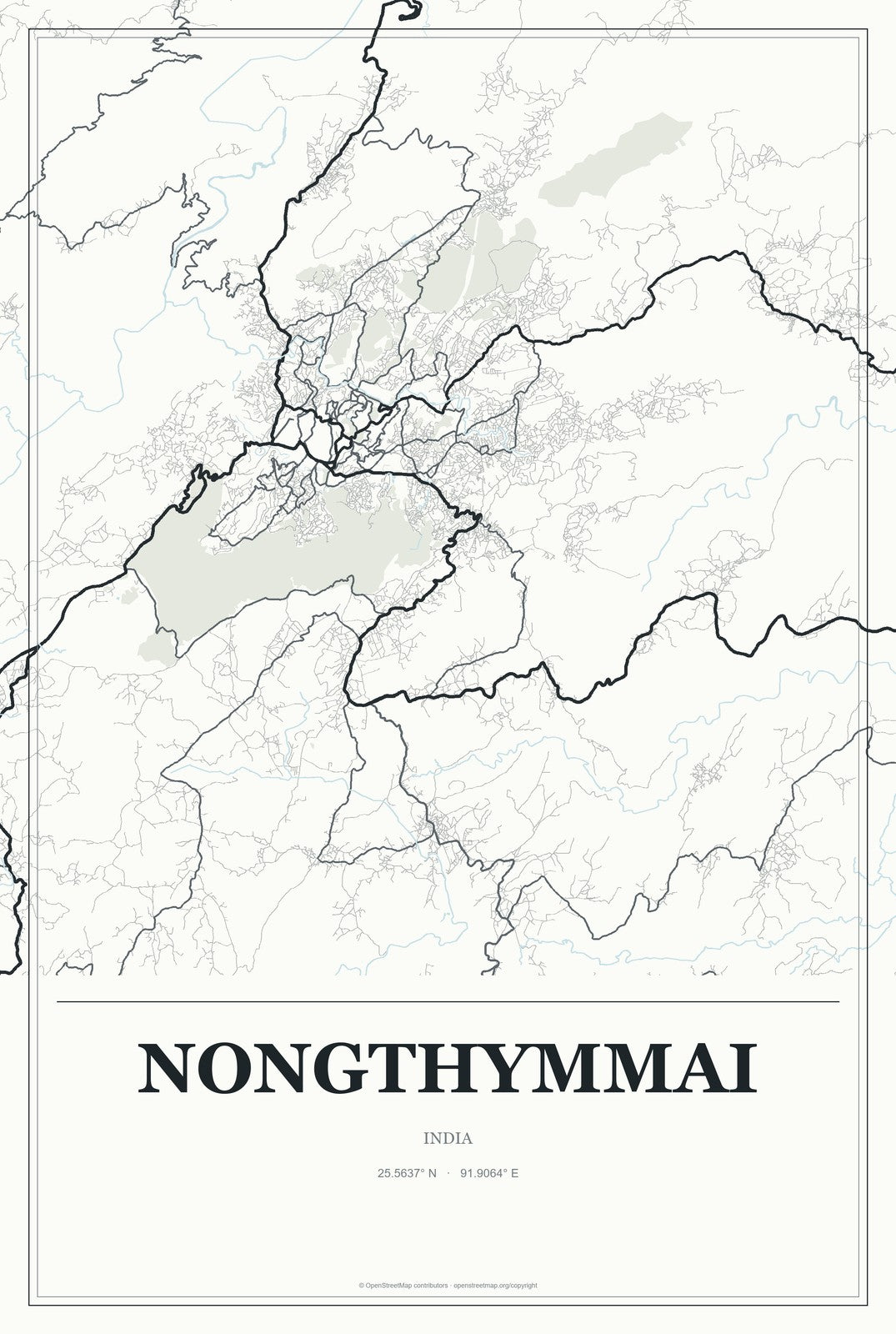 Nongthymmai, India City Map Aluminum Sign in Gallery Air style