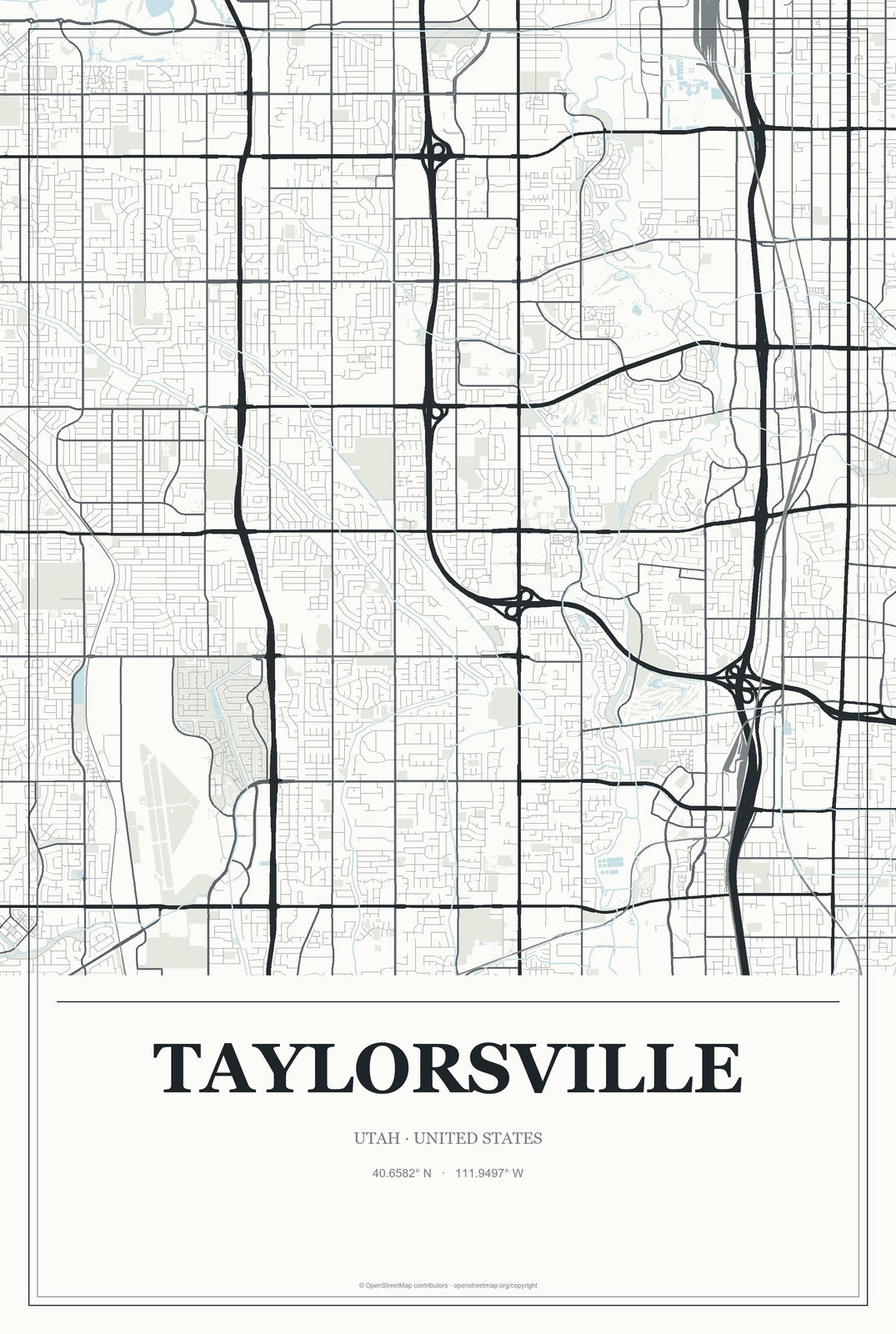 Taylorsville, Utah City Map Aluminum Sign in Gallery Air style