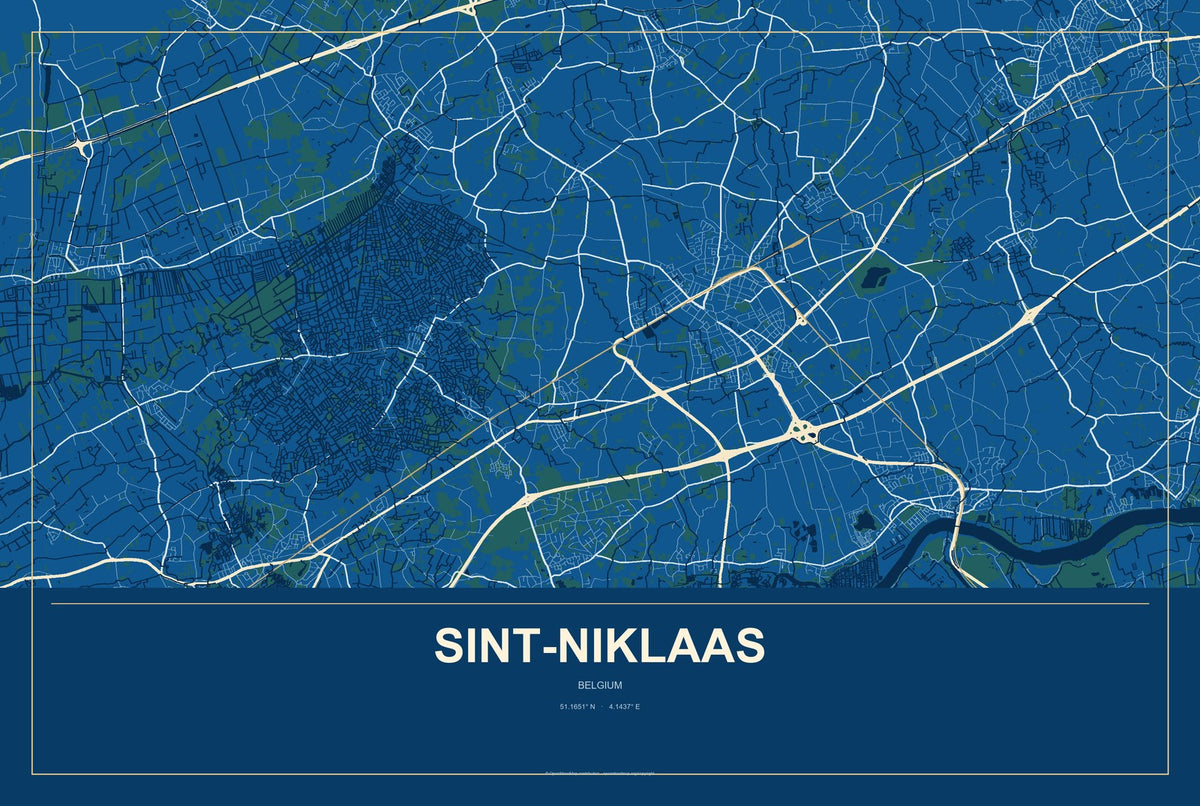 Sint-Niklaas, Belgium City Map Aluminum Sign in Harbor Cobalt style