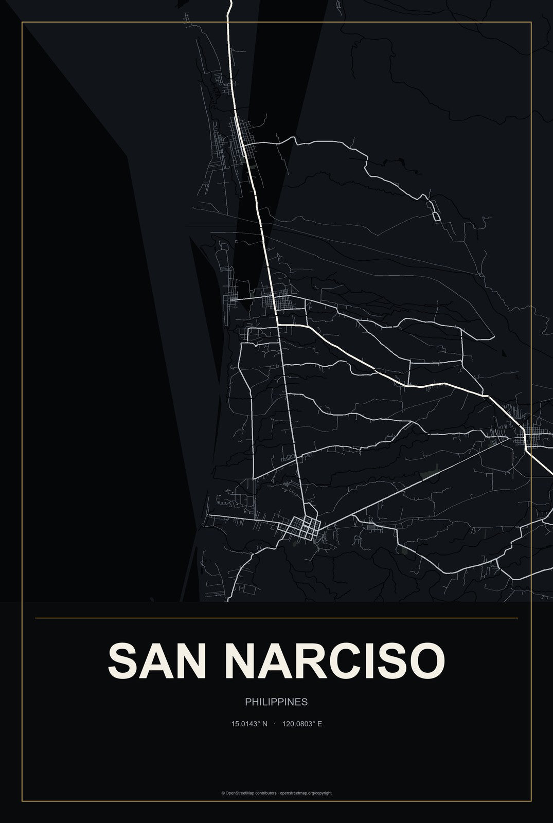 San Narciso, Calabarzon, Philippines City Map Aluminum Sign in Metropolitan Noir style
