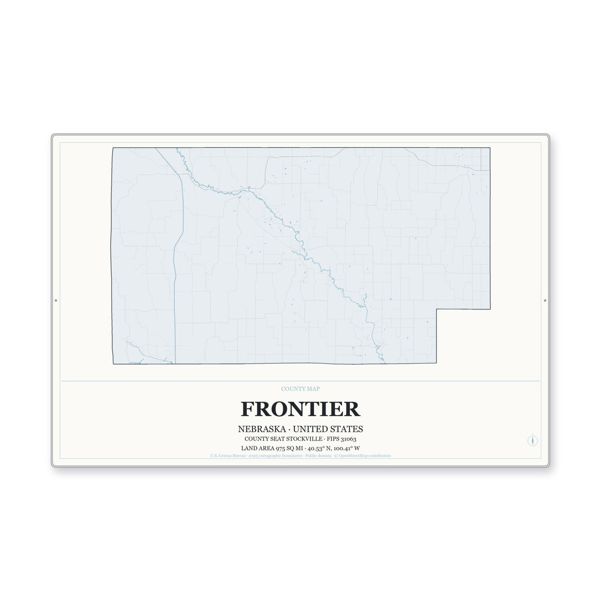 Frontier County, Nebraska Map Aluminum Sign in Gallery Air style