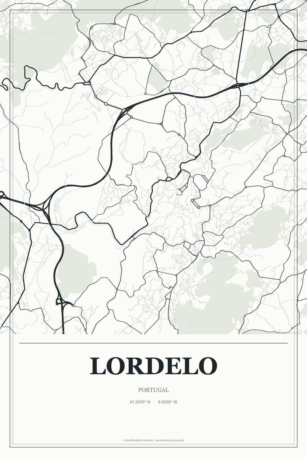 Lordelo, Portugal City Map Aluminum Sign in Gallery Air style