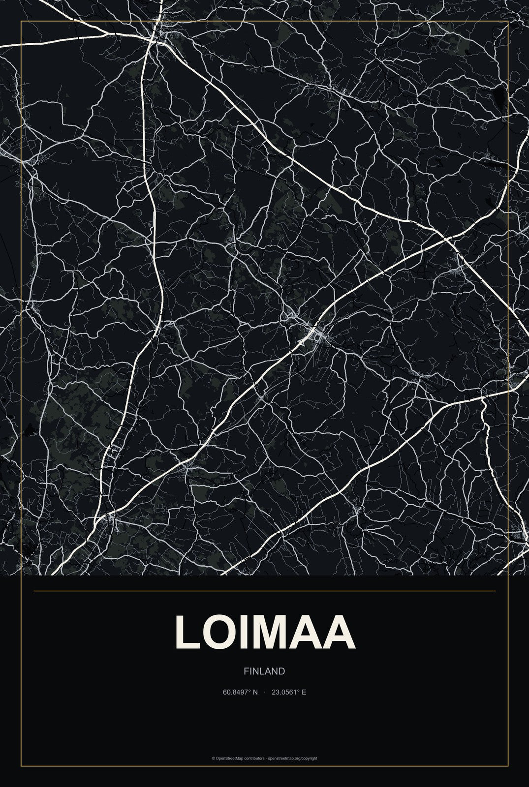Loimaa, Finland City Map Aluminum Sign in Metropolitan Noir style