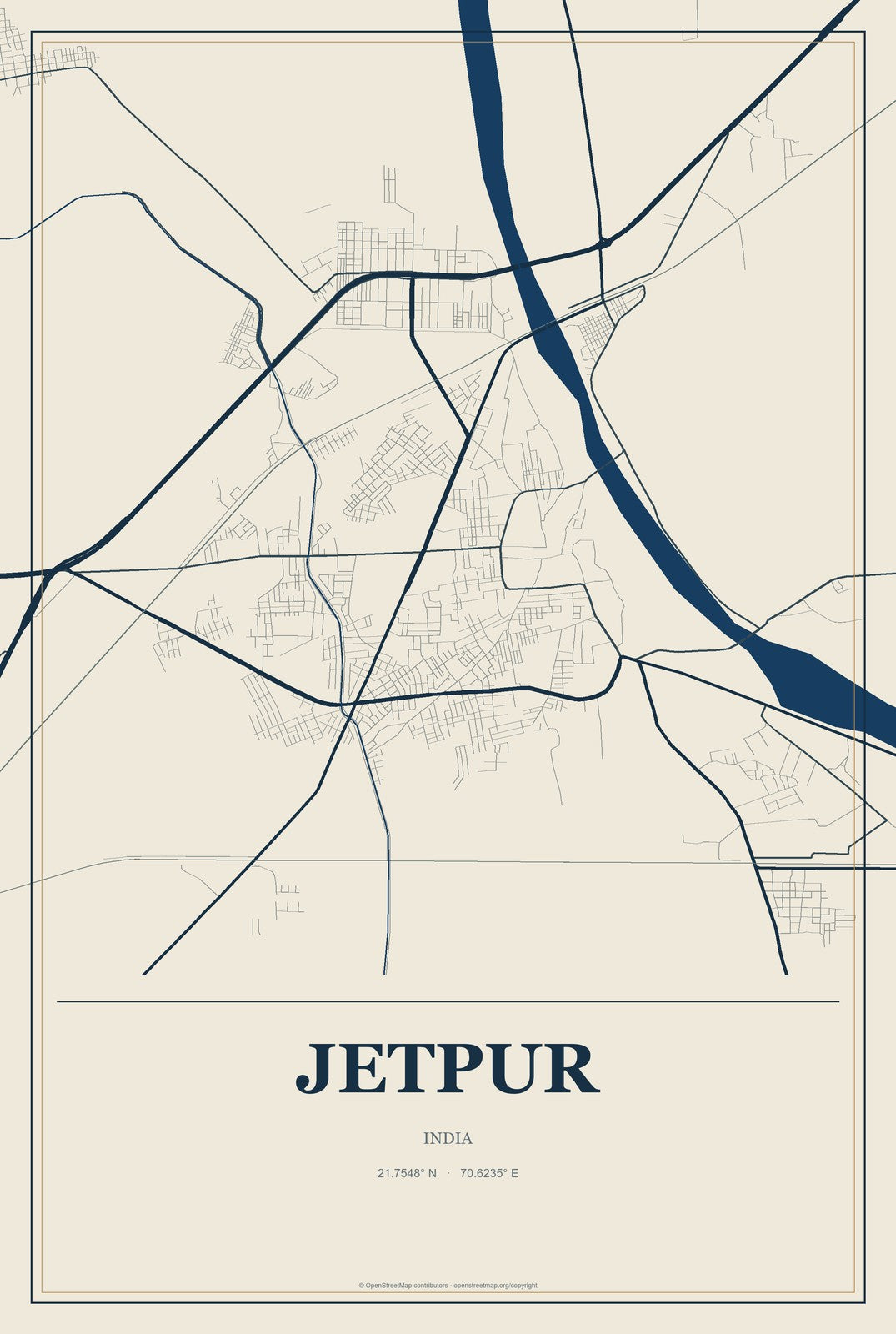 Jetpur, India City Map Aluminum Sign in Coastal Cutout style