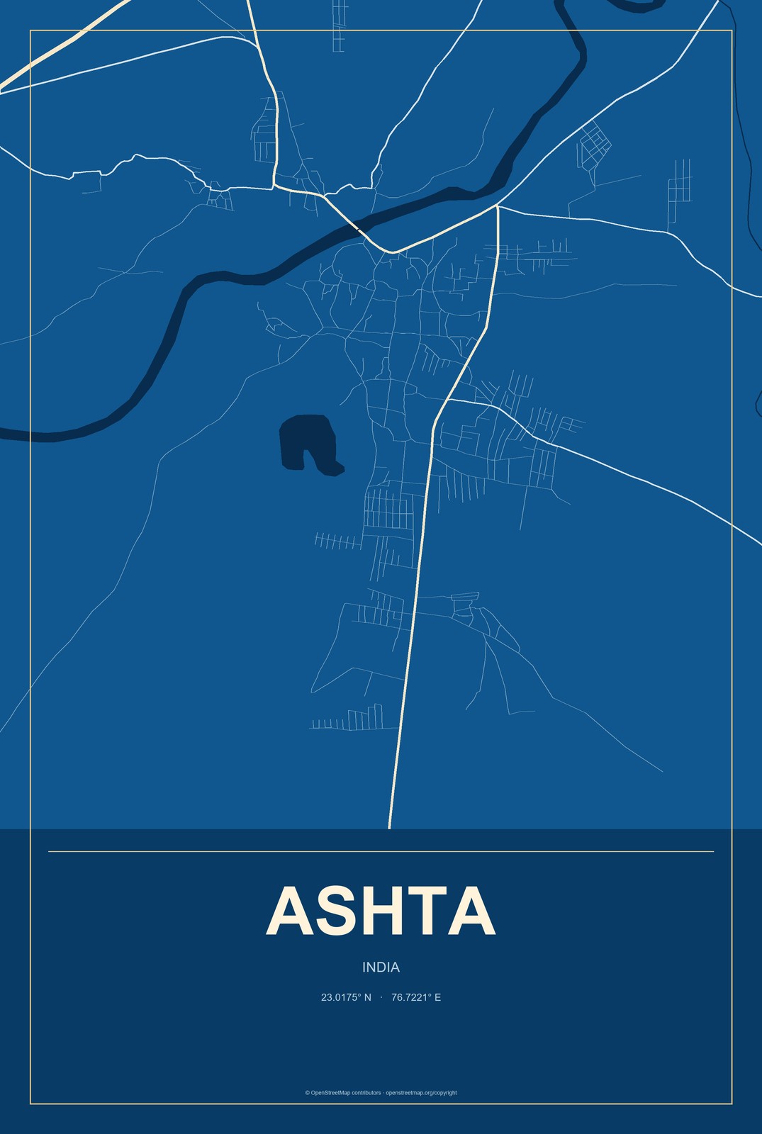 Ashta, Madhya Pradesh, India City Map Aluminum Sign in Harbor Cobalt style