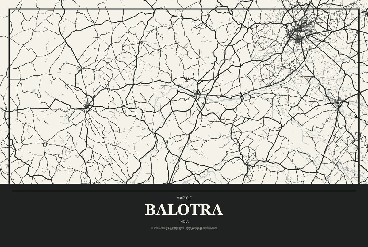 Balotra, India City Map Aluminum Sign in Museum Plaque style