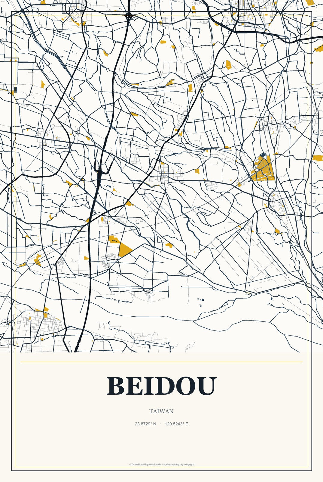 Beidou, Taiwan City Map Aluminum Sign in Citrine Modern style