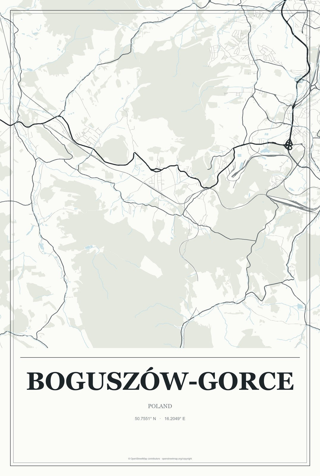 Boguszów-Gorce, Poland City Map Aluminum Sign in Gallery Air style