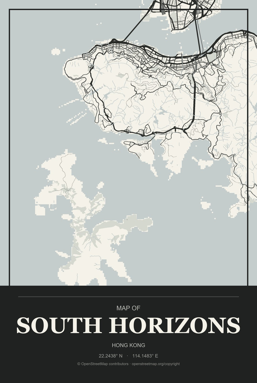 South Horizons, Hong Kong City Map Aluminum Sign in Museum Plaque style