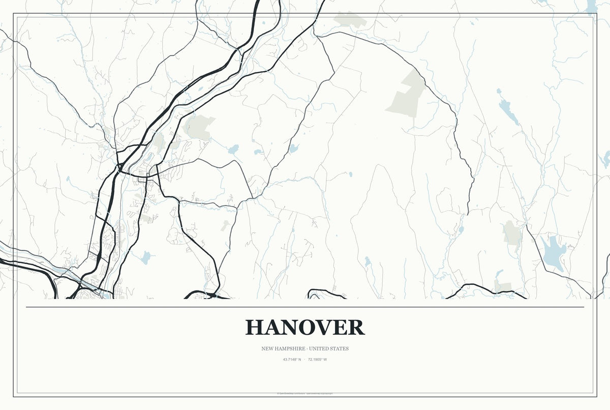 Hanover, New Hampshire City Map Aluminum Sign in Gallery Air style