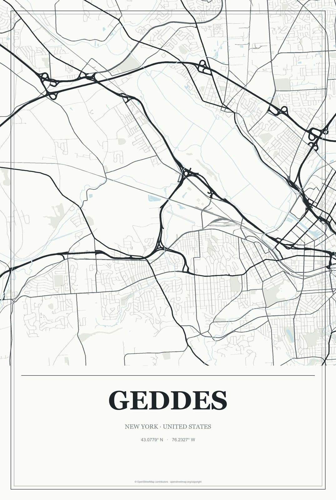 Geddes, New York City Map Aluminum Sign in Gallery Air style