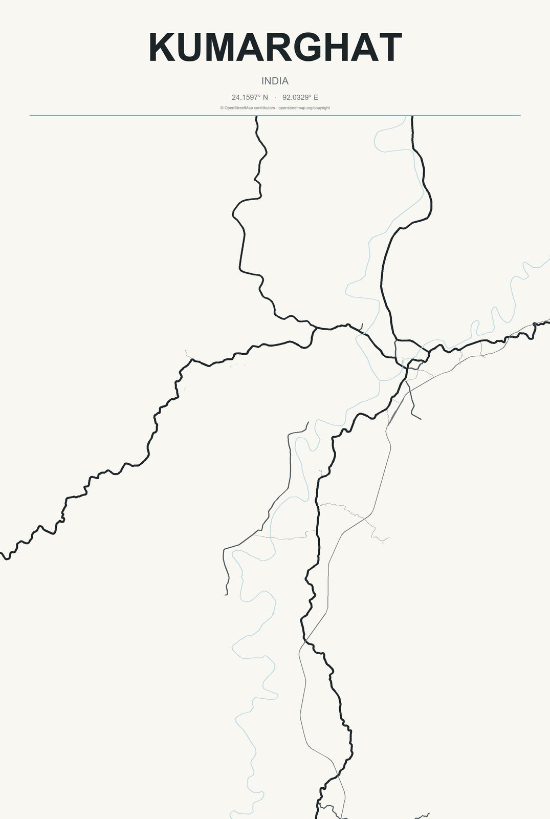 Kumarghat, India City Map Aluminum Sign in Headline Atlas style