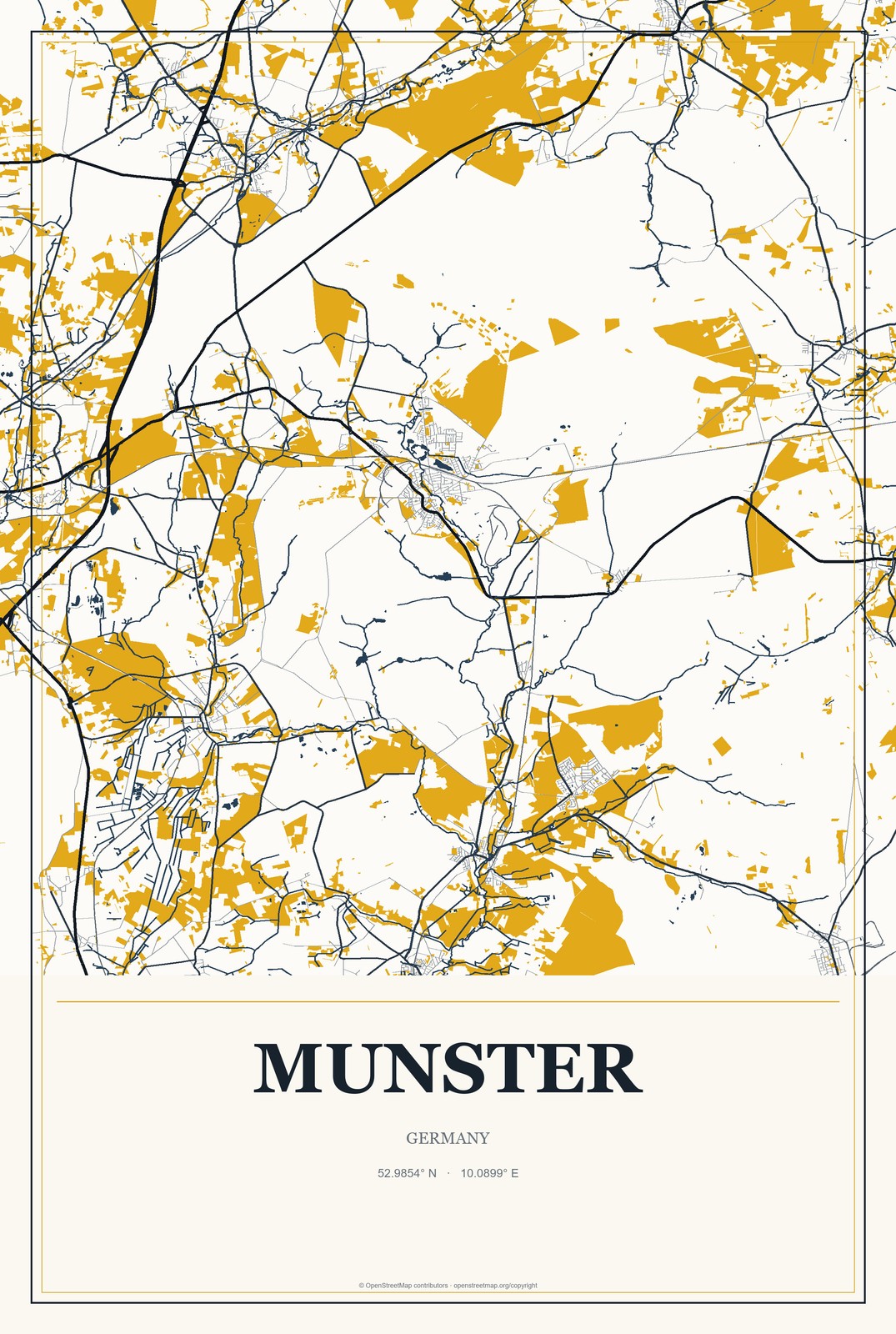 Munster, Germany City Map Aluminum Sign in Citrine Modern style