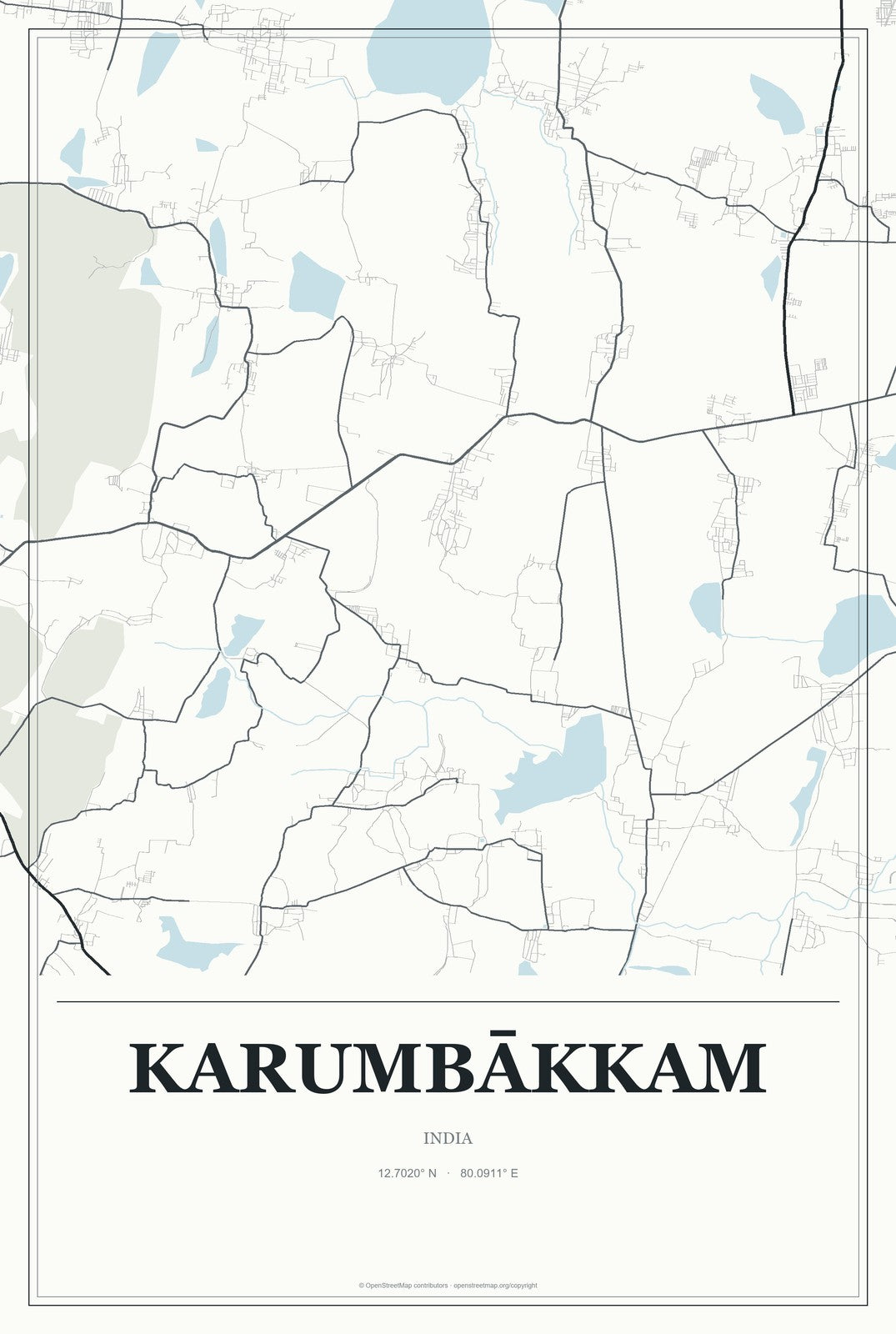 Karumbākkam, India City Map Aluminum Sign in Gallery Air style