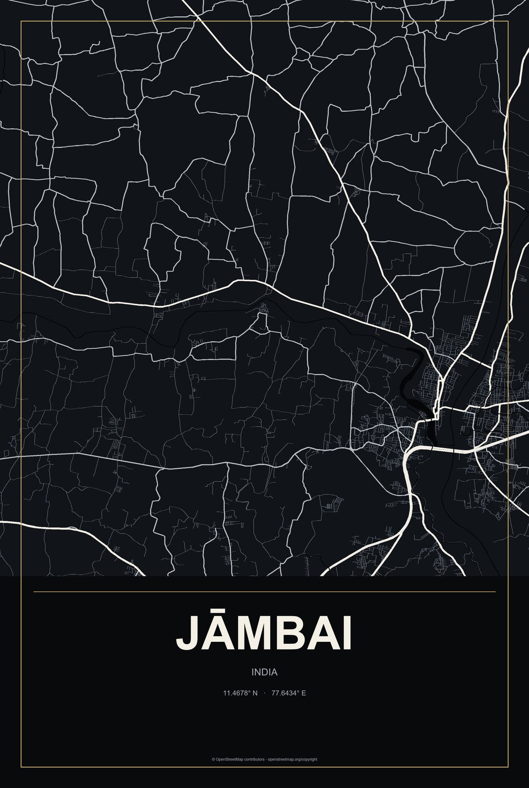 Jāmbai, India City Map Aluminum Sign in Metropolitan Noir style
