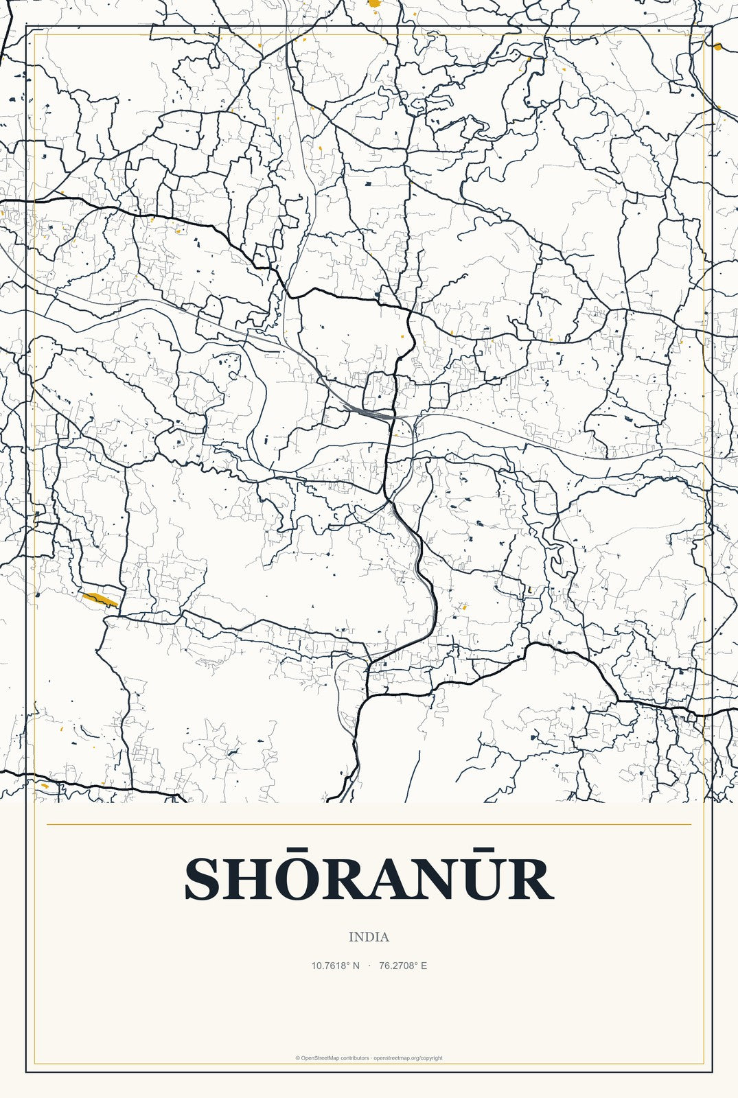 Shōranūr, India City Map Aluminum Sign in Citrine Modern style