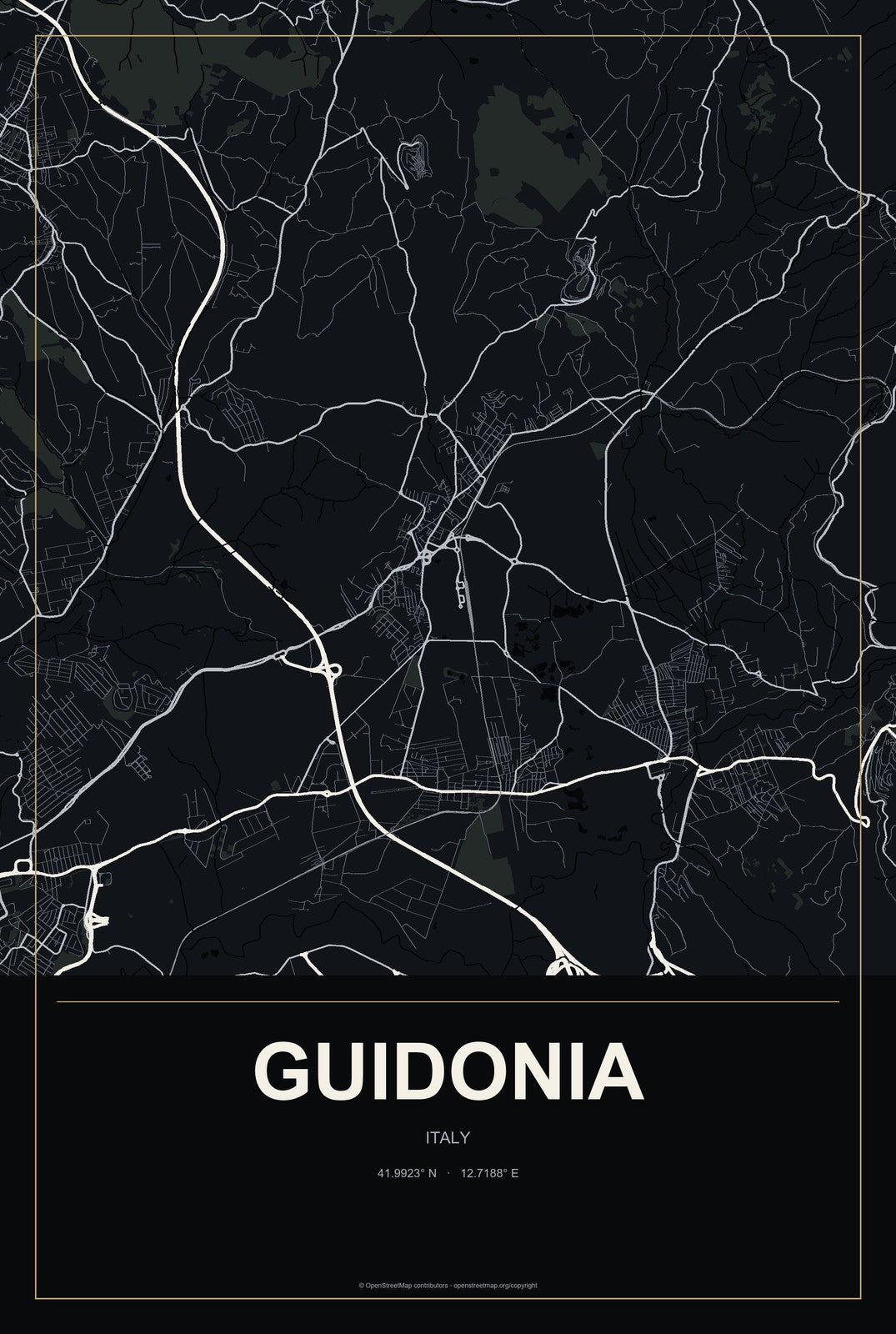 Guidonia, Italy City Map Aluminum Sign in Metropolitan Noir style