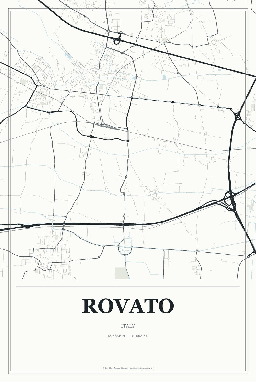 Rovato, Italy City Map Aluminum Sign in Gallery Air style